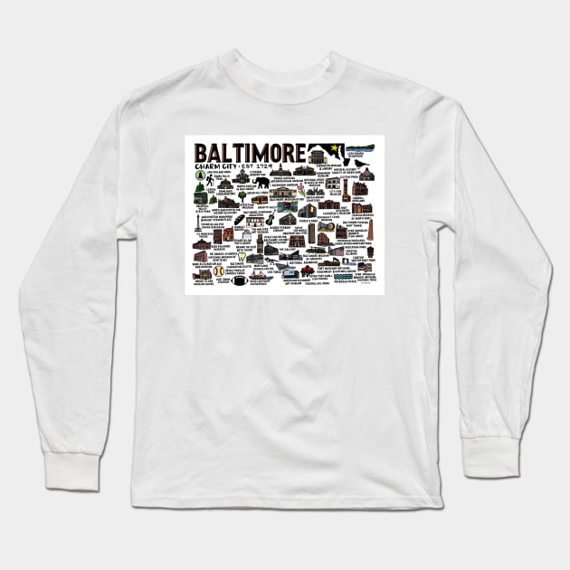 Baltimore Map Long Sleeve T-Shirt by fiberandgloss